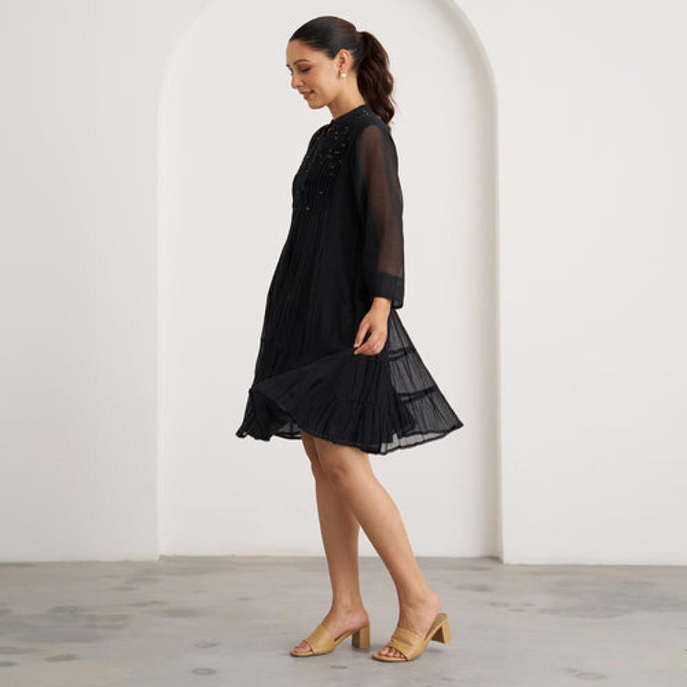Vaaya The Twilight Black Mul Chanderi Mini Dress