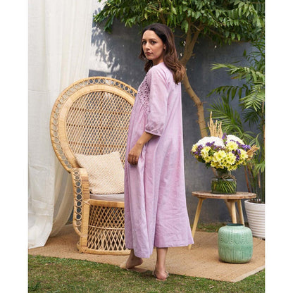 Vaaya Lavender Pure Mul Lace Yoke Maxi Dress