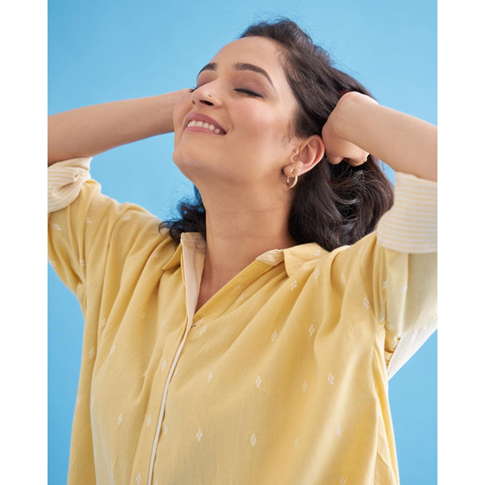 Vaaya Butter Yellow Handwoven Cotton Anti-Fit Co-Ord Set