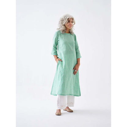 Vaaya Ivory White Pure Linen Cut-Fray Handwork Pant