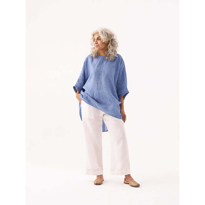 Vaaya Ivory White Pure Linen Cut-Fray Handwork Pant