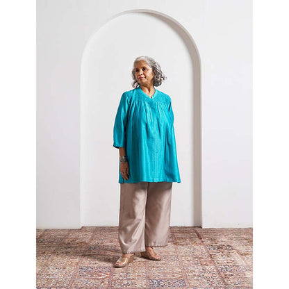 Vaaya Ferozi Blue Silk Chanderi Top