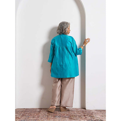 Vaaya Ferozi Blue Silk Chanderi Top