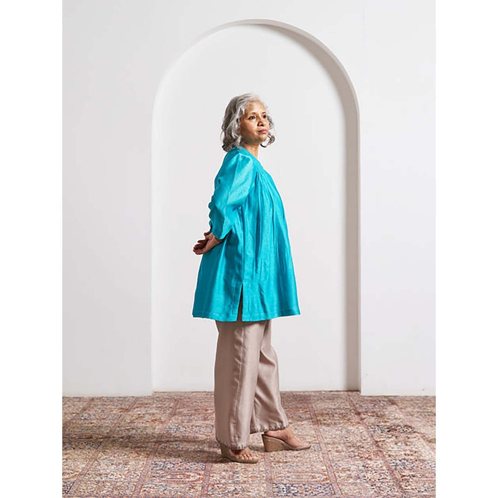 Vaaya Ferozi Blue Silk Chanderi Top