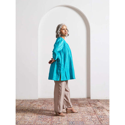 Vaaya Ferozi Blue Silk Chanderi Top