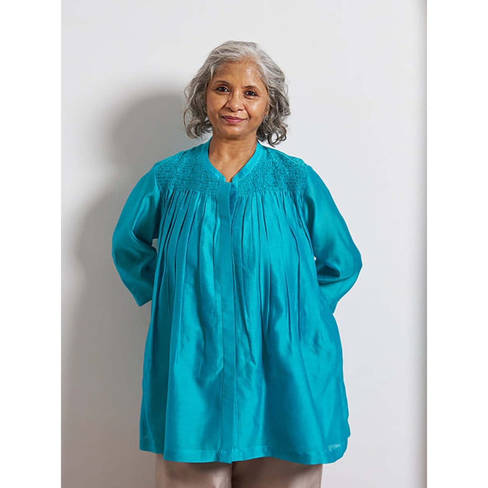 Vaaya Ferozi Blue Silk Chanderi Top
