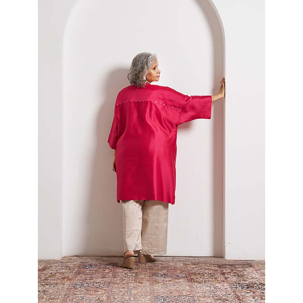 Vaaya Candy Red Silk Chanderi Anti-Fit Top