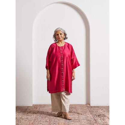 Vaaya Candy Red Silk Chanderi Anti-Fit Top