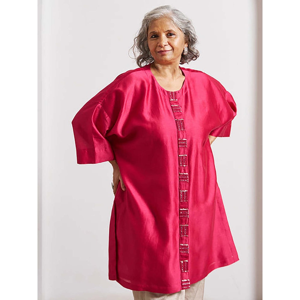 Vaaya Candy Red Silk Chanderi Anti-Fit Top