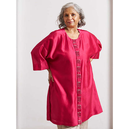 Vaaya Candy Red Silk Chanderi Anti-Fit Top