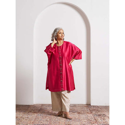 Vaaya Candy Red Silk Chanderi Anti-Fit Top