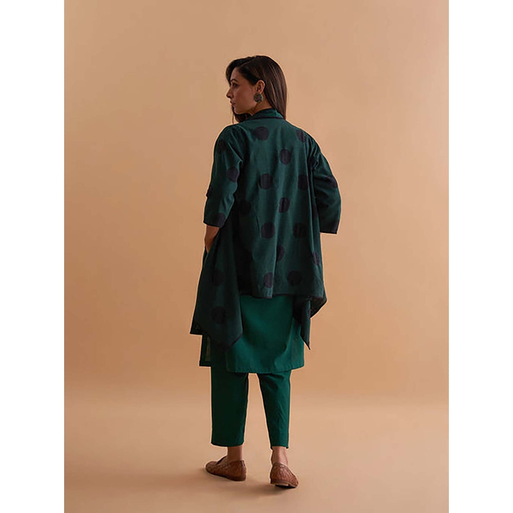 Vaaya Emerald Green And Black Handwoven Polka Dot Reversible Cape