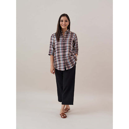 Vaaya Black And Brown Check Pure Linen Shirt