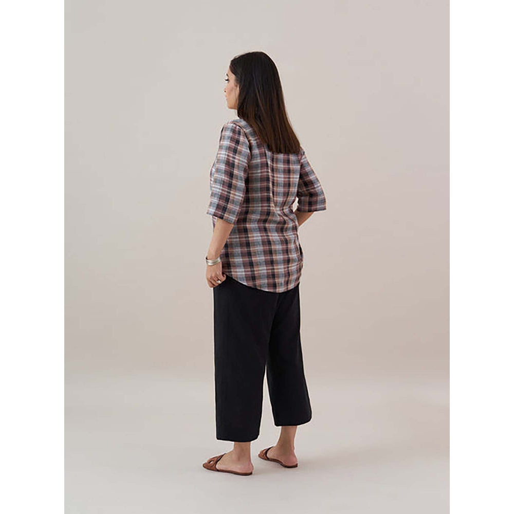 Vaaya Black And Brown Check Pure Linen Shirt