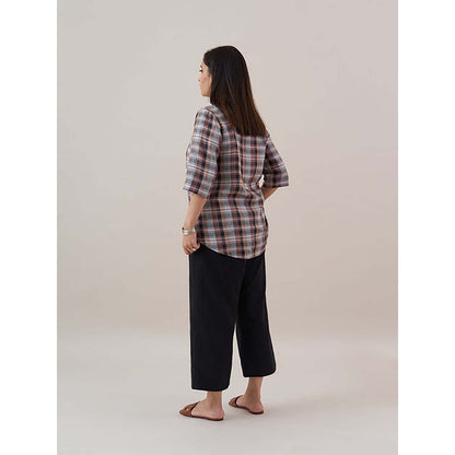 Vaaya Black And Brown Check Pure Linen Shirt