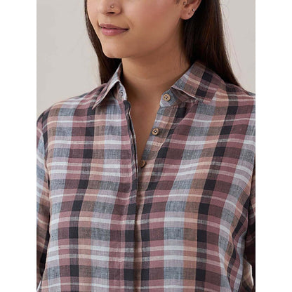 Vaaya Black And Brown Check Pure Linen Shirt