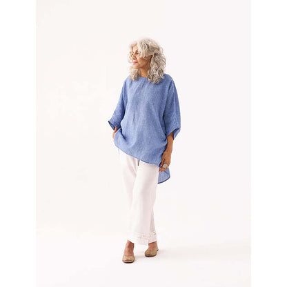 Vaaya Denim Blue Pure Linen Anti-Fit Top