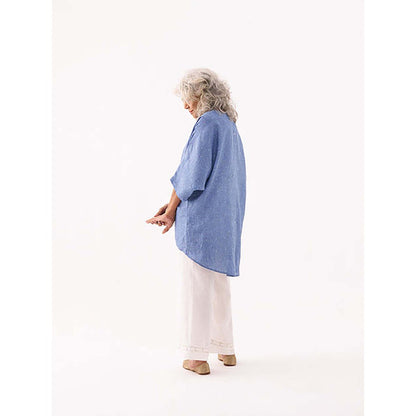 Vaaya Denim Blue Pure Linen Anti-Fit Top