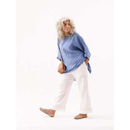 Vaaya Denim Blue Pure Linen Anti-Fit Top