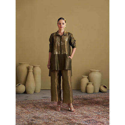 Vaaya Women Chanderi Silk Printed Top and Pant