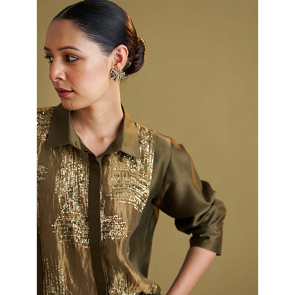 Vaaya Women Chanderi Silk Printed Top and Pant