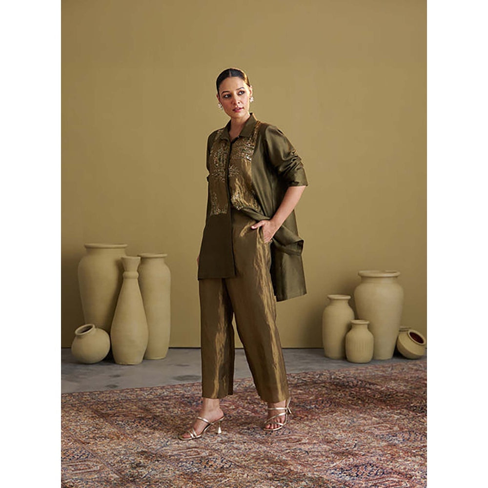 Vaaya Women Chanderi Silk Printed Top and Pant