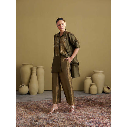 Vaaya Women Chanderi Silk Printed Top and Pant