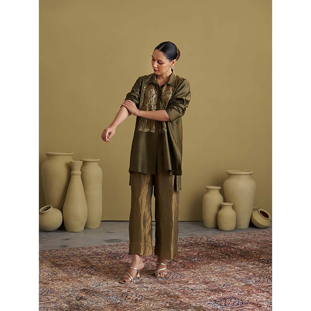 Vaaya Women Chanderi Silk Printed Top and Pant