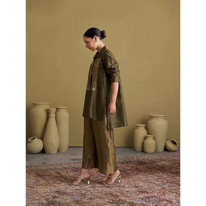 Vaaya Women Chanderi Silk Printed Top and Pant