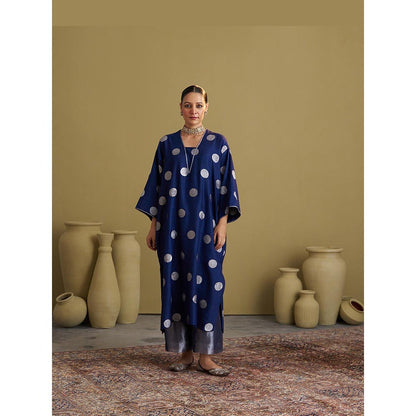 Vaaya The Ink Blue Polka Banarasi Muga Silk Kurta and Palazzo Set