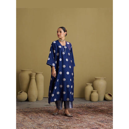 Vaaya The Ink Blue Polka Banarasi Muga Silk Kurta and Palazzo Set