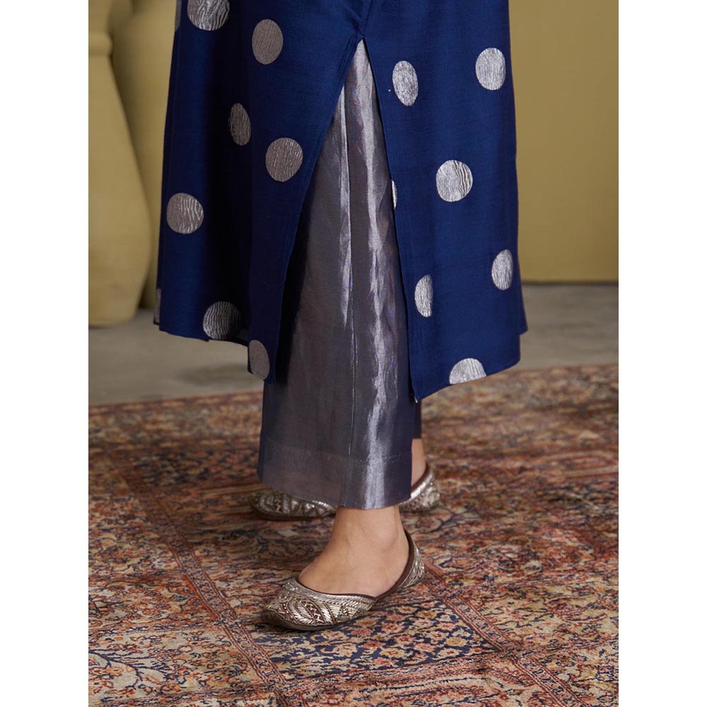 Vaaya The Ink Blue Polka Banarasi Muga Silk Kurta and Palazzo Set