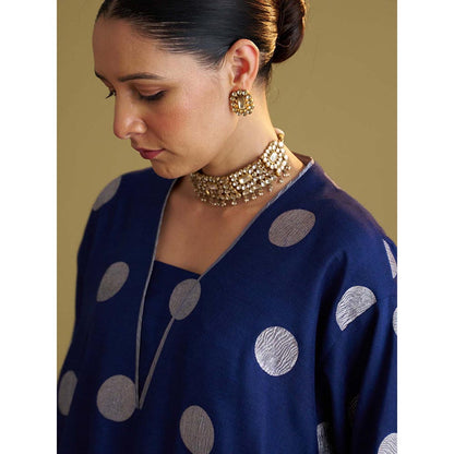Vaaya The Ink Blue Polka Banarasi Muga Silk Kurta and Palazzo Set
