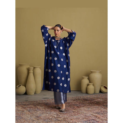 Vaaya The Ink Blue Polka Banarasi Muga Silk Kurta and Palazzo Set