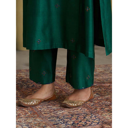 Vaaya Morni Silk Chanderi Green Kurta with Pant and Dupatta