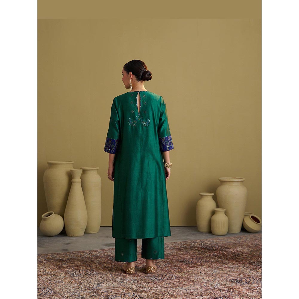 Vaaya Morni Silk Chanderi Green Kurta with Pant and Dupatta