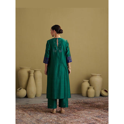 Vaaya Morni Silk Chanderi Green Kurta with Pant and Dupatta