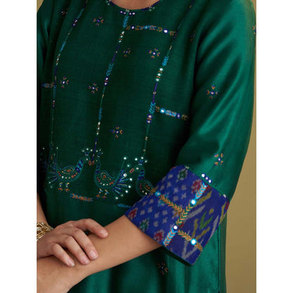 Vaaya Morni Silk Chanderi Green Kurta with Pant and Dupatta