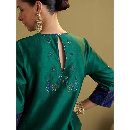 Vaaya Morni Silk Chanderi Green Kurta with Pant and Dupatta
