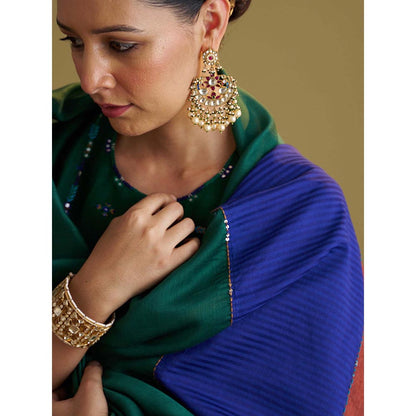 Vaaya Morni Silk Chanderi Green Kurta with Pant and Dupatta