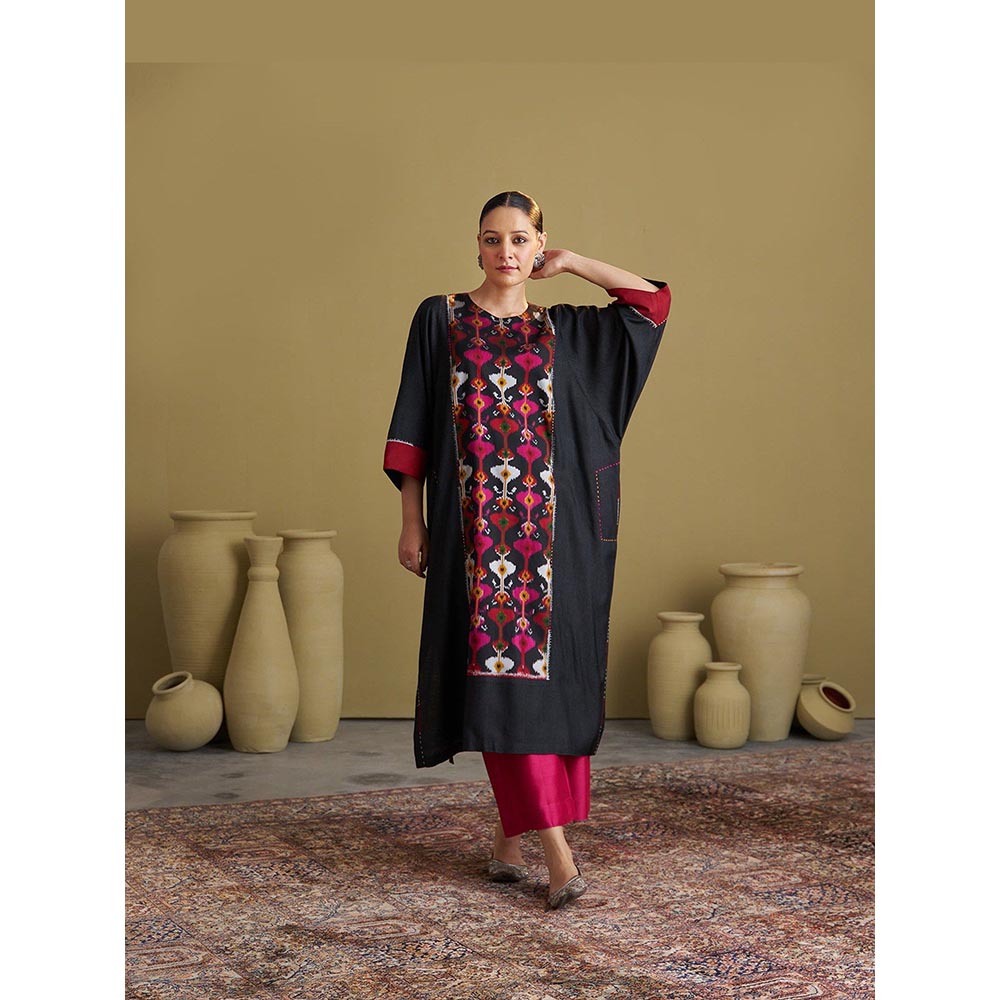 Vaaya The Black Jewel Silk Cotton and Silk Ikat Kurta and Palazzo Set