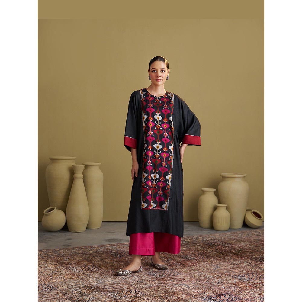 Vaaya The Black Jewel Silk Cotton and Silk Ikat Kurta and Palazzo Set
