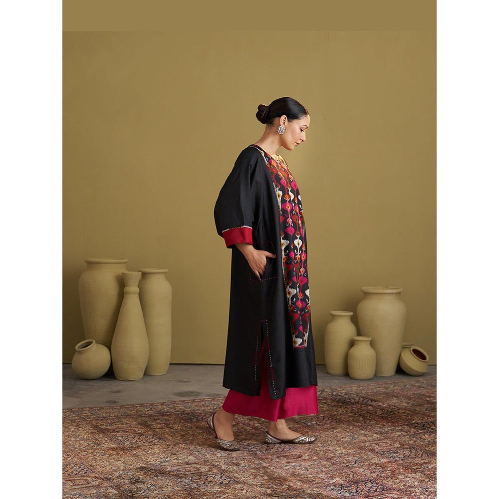 Vaaya The Black Jewel Silk Cotton and Silk Ikat Kurta and Palazzo Set