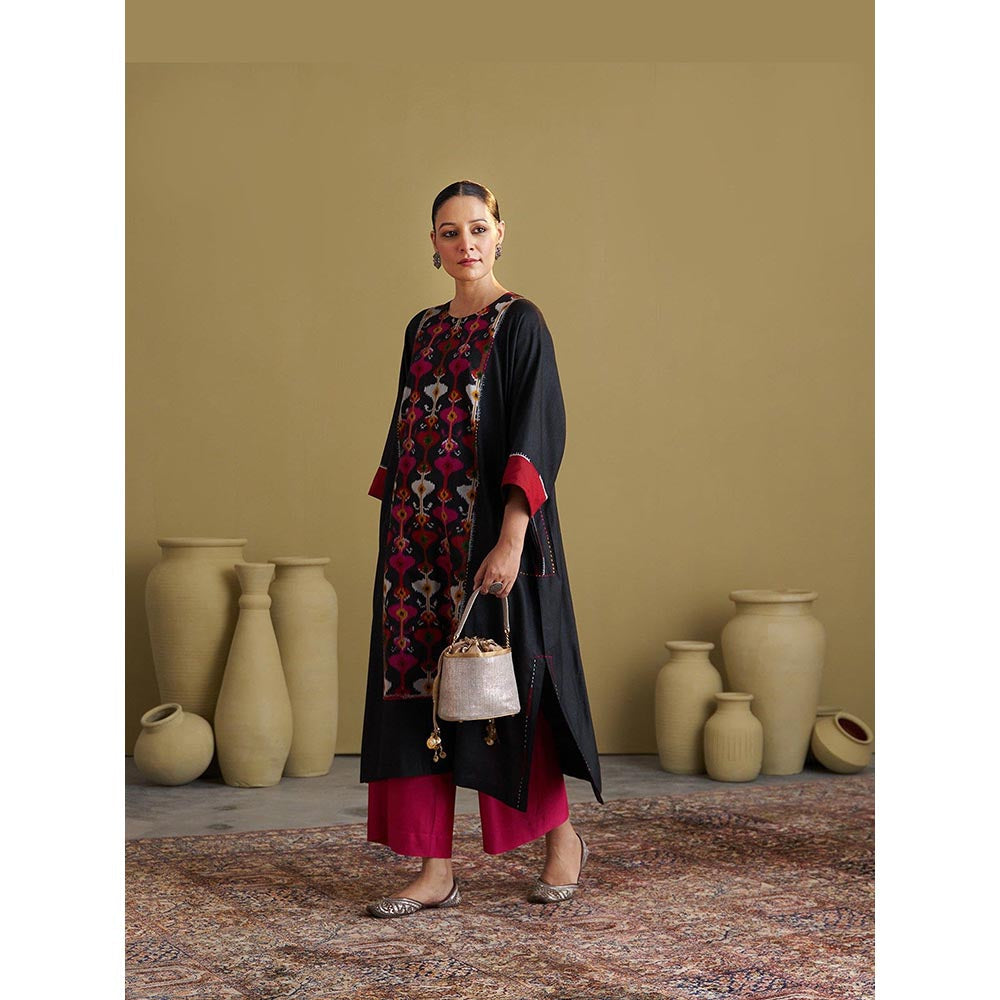 Vaaya The Black Jewel Silk Cotton and Silk Ikat Kurta and Palazzo Set