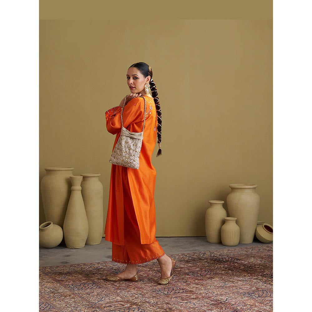 Vaaya The Narangi Silk Chanderi Orange Kurta With Pant And Dupatta