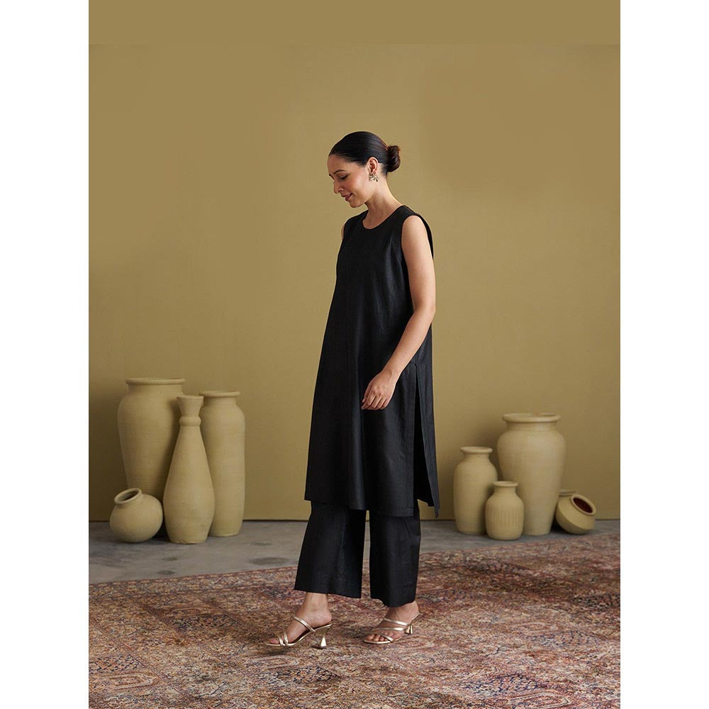 Vaaya Silk Cotton Black Kurta With Pant And Jacket