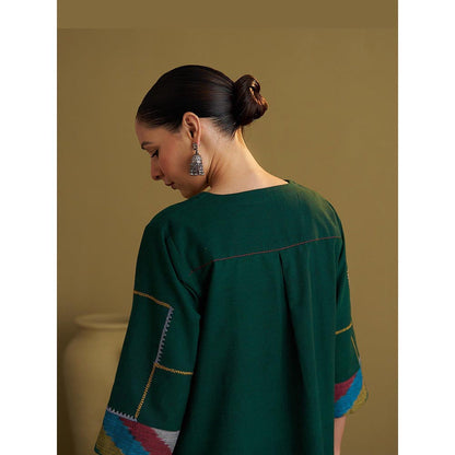 Vaaya Panna Handwoven Cotton Green Kurta with Pant