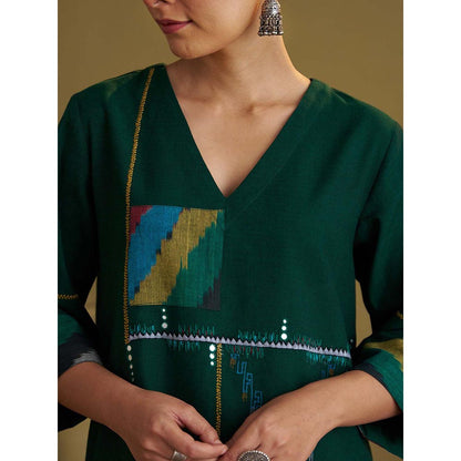 Vaaya Panna Handwoven Cotton Green Kurta with Pant
