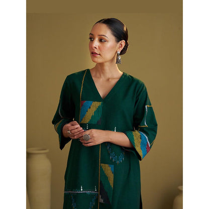 Vaaya Panna Handwoven Cotton Green Kurta with Pant