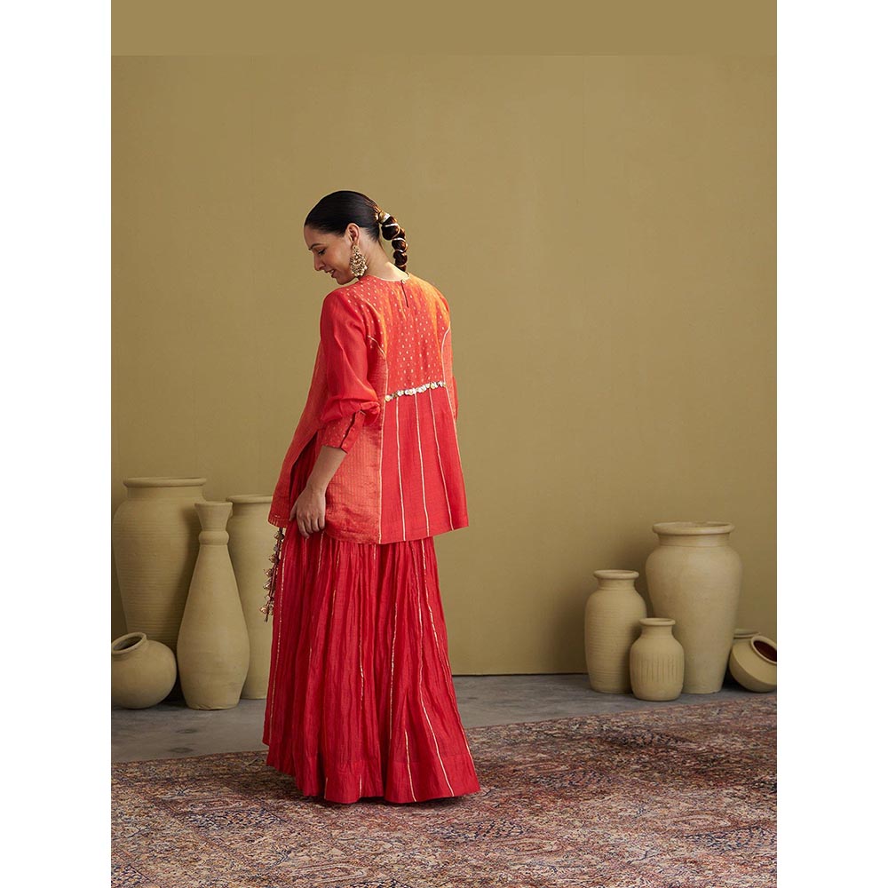 Vaaya The Alta Red Silk Chanderi and Banarasi Top with Handwork